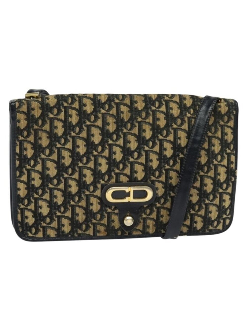 Authentic Christian Dior Trotter Canvas Shoulder Bag Navy
